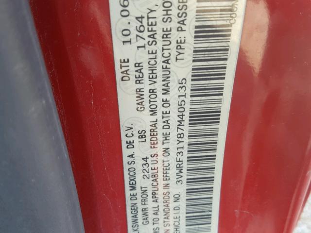 3VWRF31Y87M405135 - 2007 VOLKSWAGEN NEW BEETLE 红色 照片 10