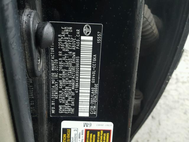 4T1BK46K89U096965 - 2009 TOYOTA CAMRY SE BLACK photo 10