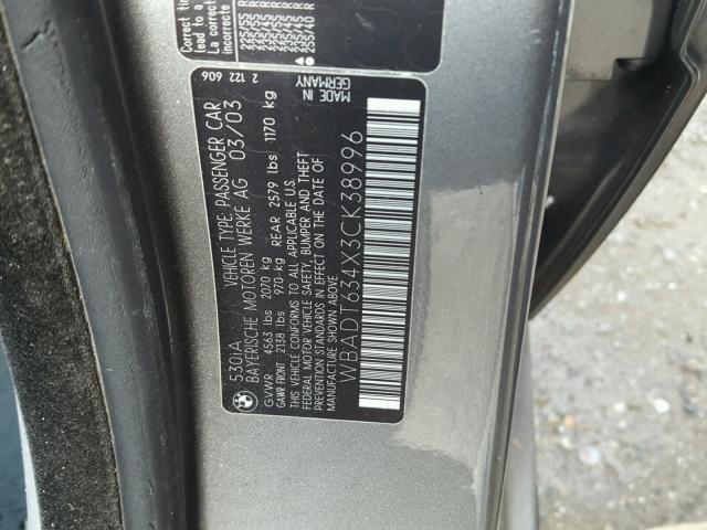 WBADT634X3CK38996 - 2003 BMW 530 I AUTO GRAY photo 10