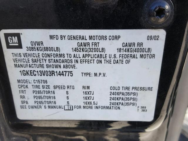 1GKEC13V03R144775 - 2003 GMC YUKON GRAY photo 10