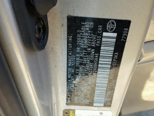 4T1BE32K24U845646 - 2004 TOYOTA CAMRY LE SILVER photo 10