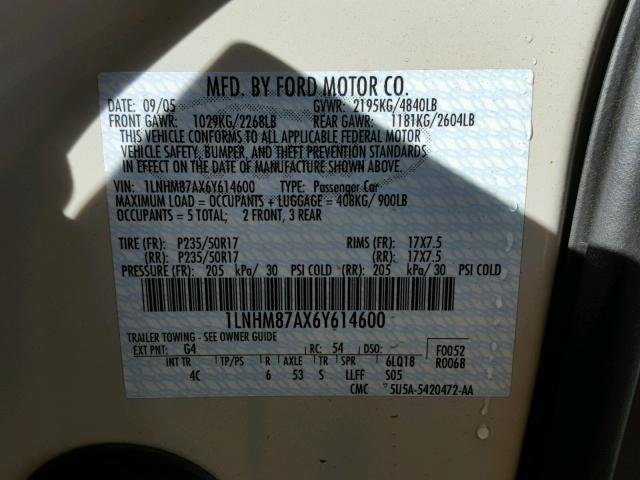 1LNHM87AX6Y614600 - 2006 LINCOLN LS WHITE photo 10