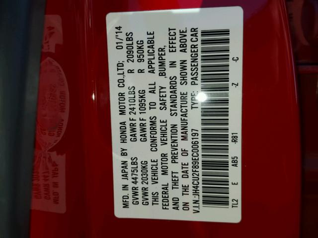 JH4CU2F89EC006197 - 2014 ACURA TSX SE RED photo 10