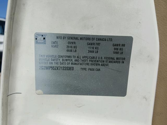 2G2WP552X71220360 - 2007 PONTIAC GRAND PRIX WHITE photo 10