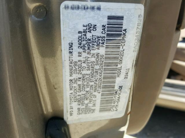 4T1BG22K4XU526256 - 1999 TOYOTA CAMRY CE TAN photo 10