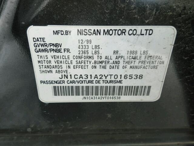 JN1CA31A2YT016538 - 2000 NISSAN MAXIMA GLE BLACK photo 10