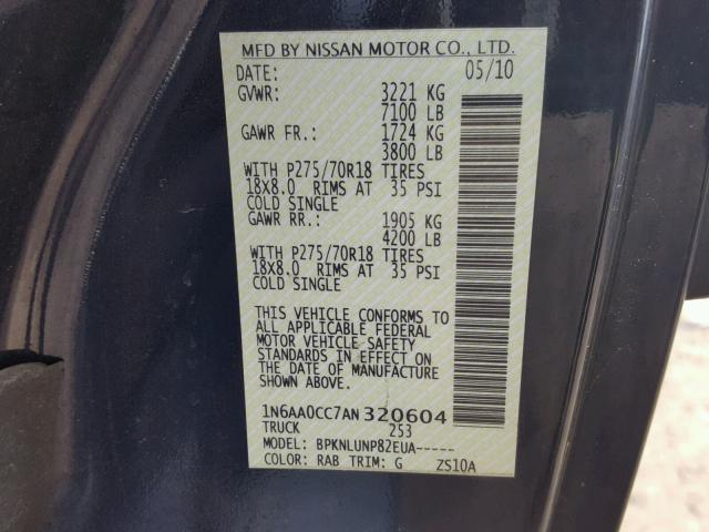 1N6AA0CC7AN320604 - 2010 NISSAN TITAN XE BLUE photo 10