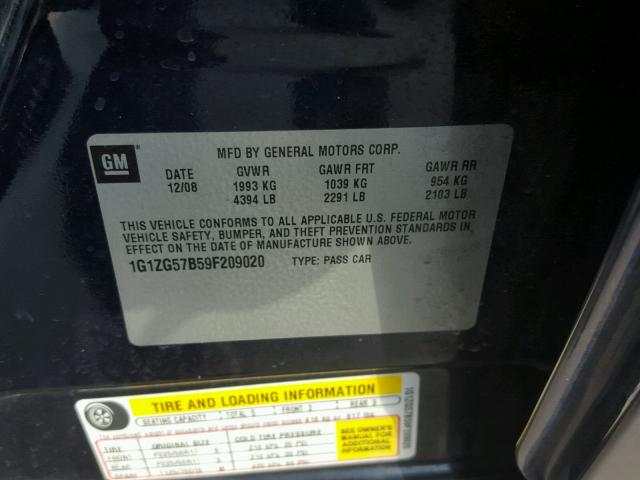 1G1ZG57B59F209020 - 2009 CHEVROLET MALIBU LS ლურჯი ფოტო 10