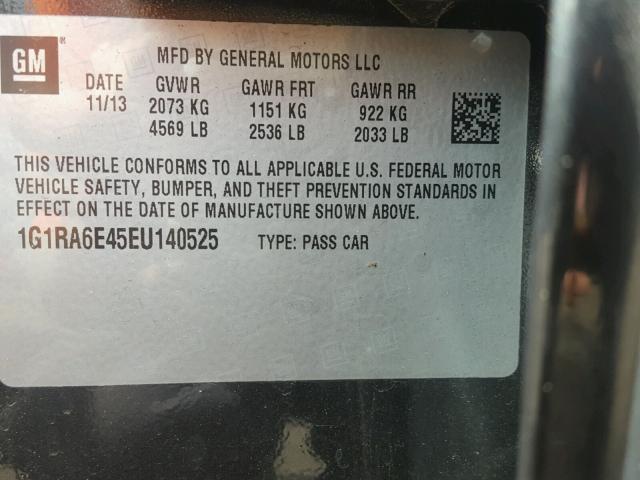 1G1RA6E45EU140525 - 2014 CHEVROLET VOLT CHARCOAL photo 10