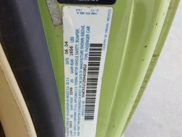 3VWCR31C25M400852 - 2005 VOLKSWAGEN NEW BEETLE 绿色 照片 10