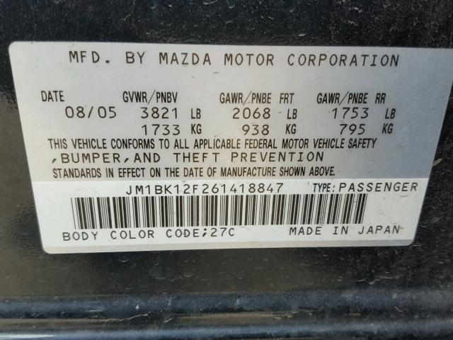 JM1BK12F261418847 - 2006 MAZDA 3 I GREEN photo 10