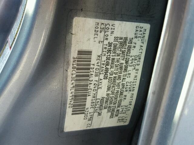 3N1BC13E49L499420 - 2009 NISSAN VERSA S SILVER photo 10