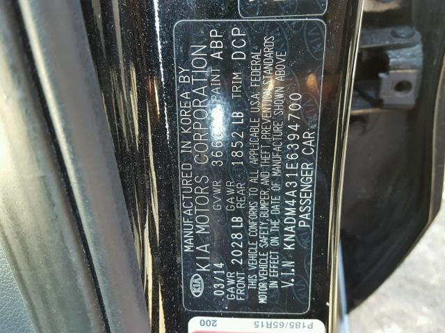 KNADM4A31E6394700 - 2014 KIA RIO LX Սև լուսանկար 10