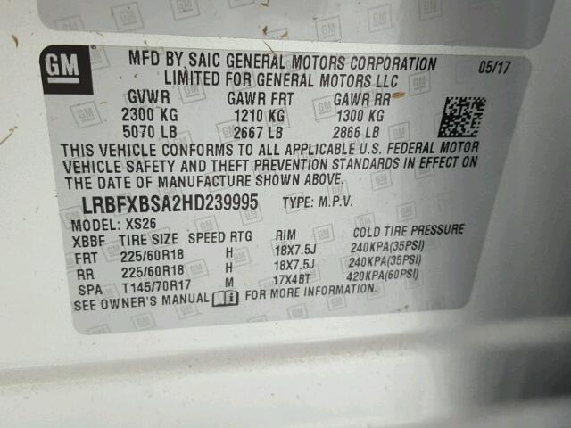 LRBFXBSA2HD239995 - 2017 BUICK ENVISION E SILVER photo 10