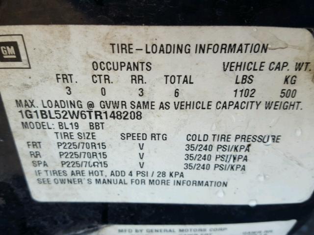 1G1BL52W6TR148208 - 1996 CHEVROLET CAPRICE CL BLACK photo 10