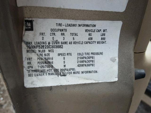 1G3NF52E23C303682 - 2003 OLDSMOBILE ALERO GLS 金色 照片 10