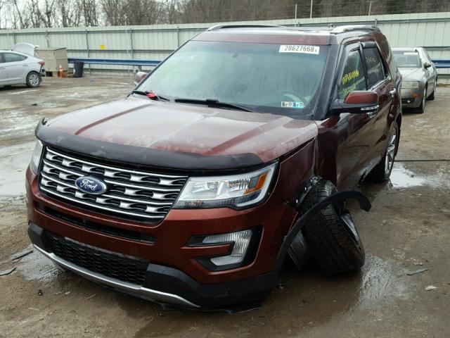 1FM5K8F89GGD00273 - 2016 FORD EXPLORER L MAROON photo 2