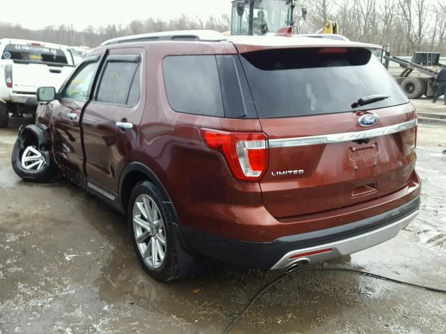 1FM5K8F89GGD00273 - 2016 FORD EXPLORER L MAROON photo 3