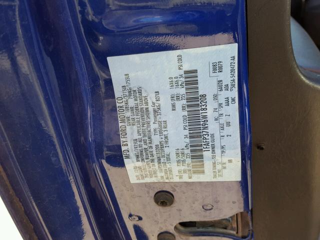 1FAFP37N96W183208 - 2006 FORD FOCUS ZX5 BLUE photo 10