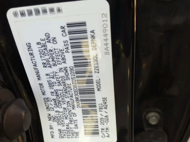 1NXBR30E08Z051090 - 2008 TOYOTA COROLLA CE BLACK photo 10