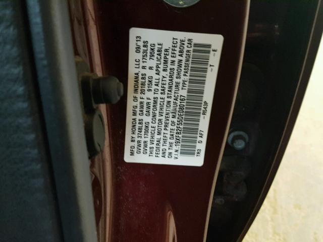 19XFB2F55DE080167 - 2013 HONDA CIVIC LX BURGUNDY photo 10