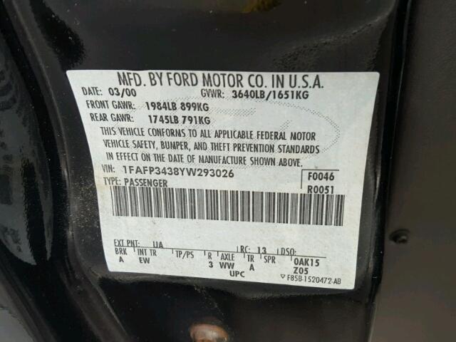 1FAFP3438YW293026 - 2000 FORD FOCUS SE BLACK photo 10