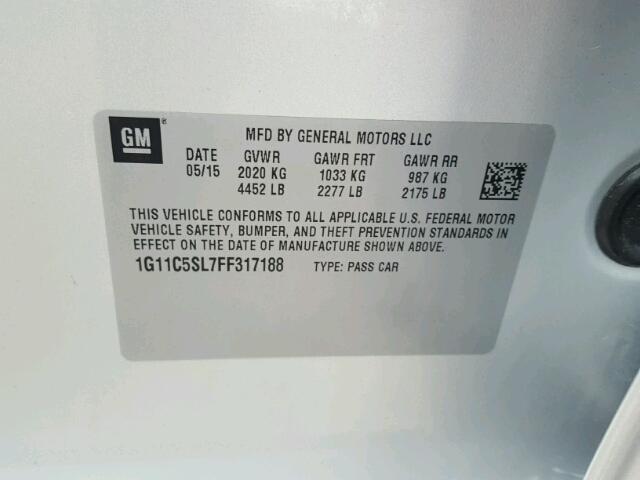 1G11C5SL7FF317188 - 2015 CHEVROLET MALIBU 1LT 银色 照片 10