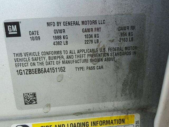 1G1ZB5EB6A4151162 - 2010 CHEVROLET MALIBU LS ვერცხლისფერი ფოტო 10
