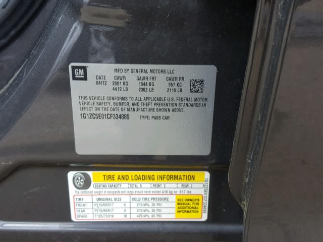 1G1ZC5E01CF334889 - 2012 CHEVROLET MALIBU 1LT 灰色 照片 10