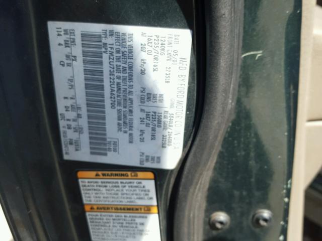 1FMZU73E22UA62700 - 2002 FORD EXPLORER X GREEN photo 10