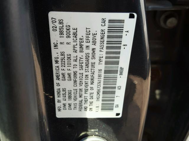 1HGCM56737A118116 - 2007 HONDA ACCORD EX BLUE photo 10