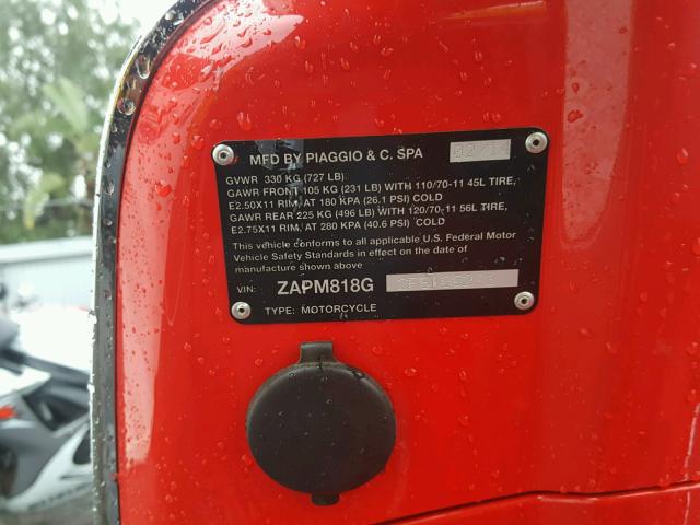 ZAPM818G2F5100211 - 2015 VESPA SPRINT 150 RED photo 10
