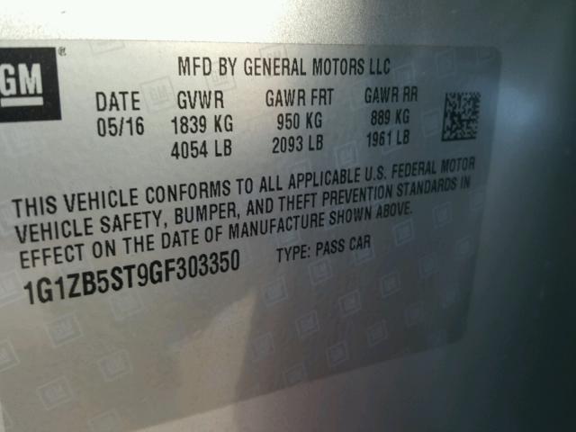 1G1ZB5ST9GF303350 - 2016 CHEVROLET MALIBU LS SILVER photo 10