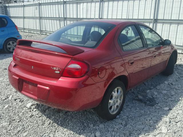 1B3ES56C74D602053 - 2004 DODGE NEON SXT RED photo 4