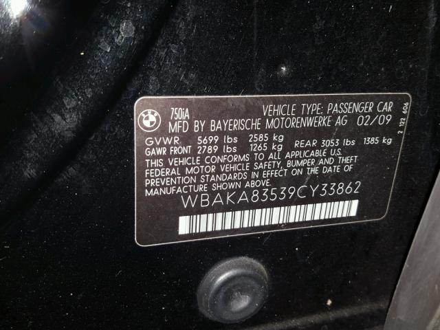 WBAKA83539CY33862 - 2009 BMW 750 I BLACK photo 10