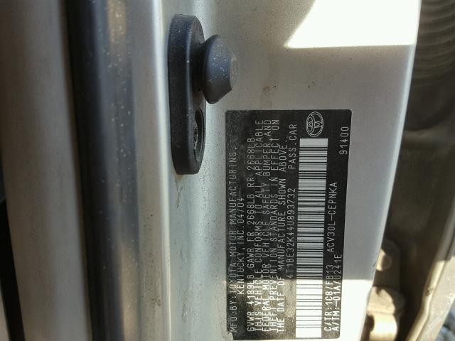4T1BE32K44U893732 - 2004 TOYOTA CAMRY LE SILVER photo 10