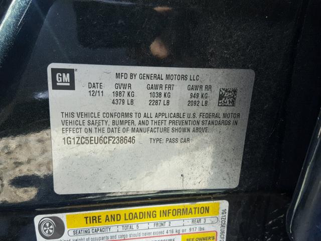 1G1ZC5EU6CF238646 - 2012 CHEVROLET MALIBU 1LT 石墨色 照片 10