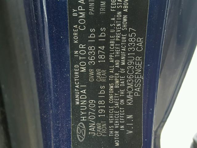 KMHCM36C39U133857 - 2009 HYUNDAI ACCENT GS BLUE photo 10