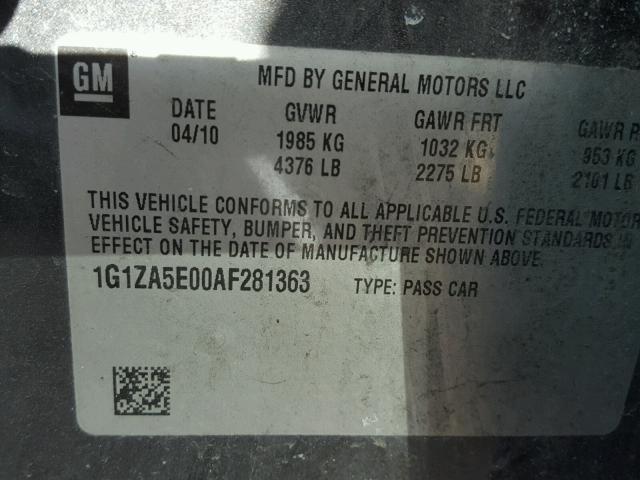 1G1ZA5E00AF281363 - 2010 CHEVROLET MALIBU LS GRAY photo 10