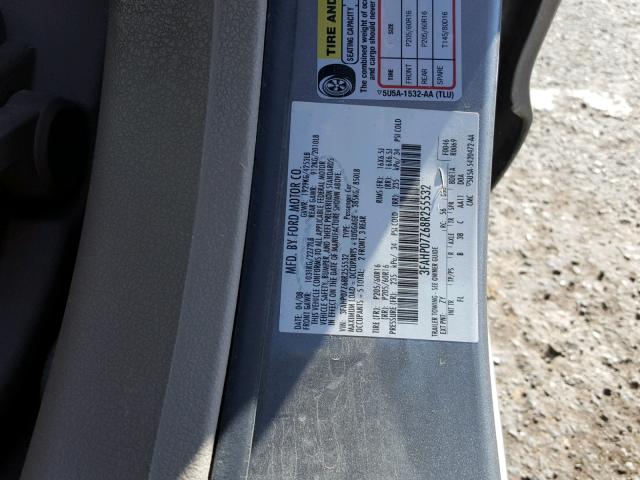 3FAHP07Z68R255532 - 2008 FORD FUSION SE SILVER photo 10