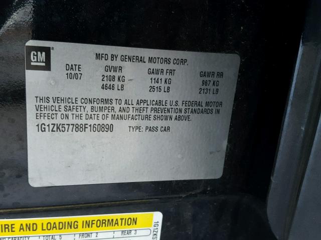 1G1ZK57788F160890 - 2008 CHEVROLET MALIBU LTZ 黑色 照片 10