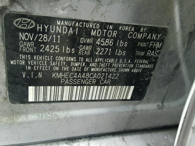 KMHEC4A48CA021422 - 2012 HYUNDAI SONATA HYB SILVER photo 10