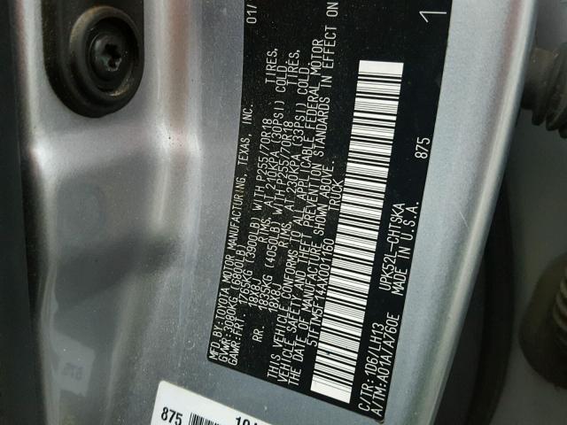 5TFTM5F14AX001160 - 2010 TOYOTA TUNDRA DOU GRAY photo 10