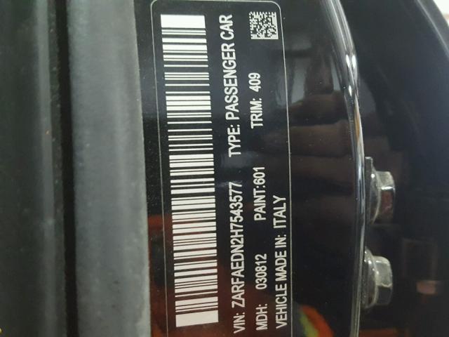 ZARFAEDN2H7543577 - 2017 ALFA ROMEO GIULIA Q4 შავი ფოტო 10