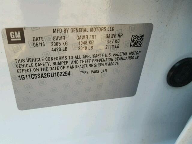 1G11C5SA2GU162254 - 2016 CHEVROLET MALIBU LIM 白色 照片 10