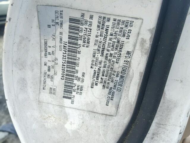 1FAFP53275A289093 - 2005 FORD TAURUS SE WHITE photo 10