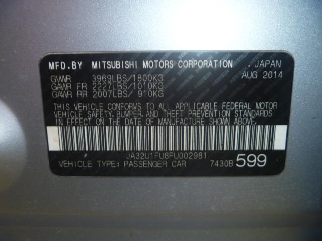 JA32U1FU8FU002981 - 2015 MITSUBISHI LANCER DE SILVER photo 10