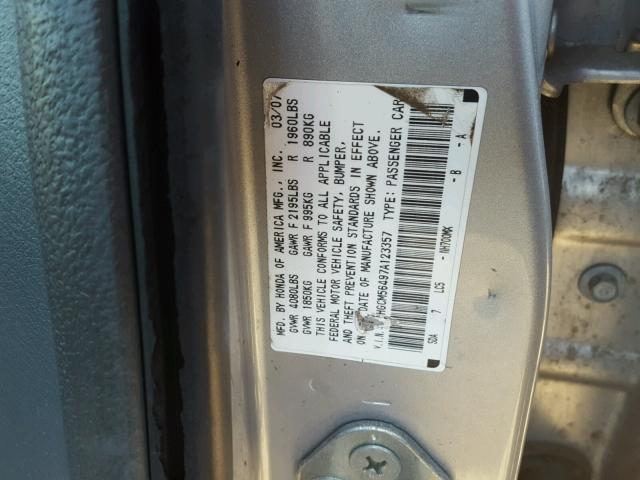 1HGCM56497A123357 - 2007 HONDA ACCORD LX SILVER photo 10