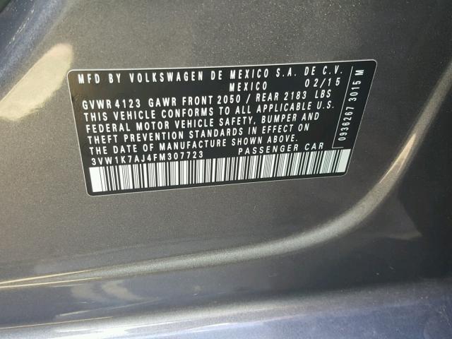 3VW1K7AJ4FM307723 - 2015 VOLKSWAGEN JETTA BASE Գրաֆիտ լուսանկար 10