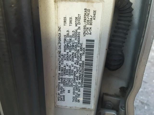 5TEGN92N83Z259983 - 2003 TOYOTA TACOMA DOU SILVER photo 10